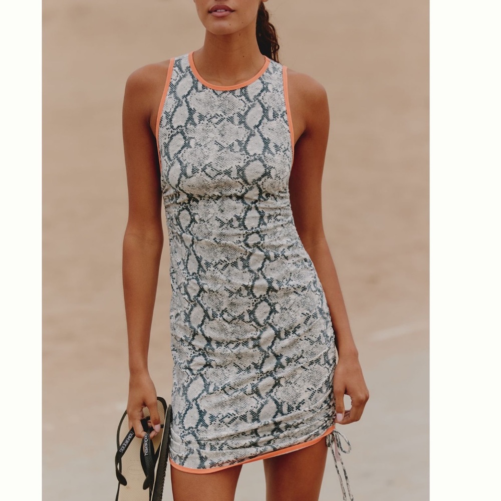 DAILY PRACTICE➕ANTHROPOLOGIE Snake Print Ruched Mini Dress NWT
